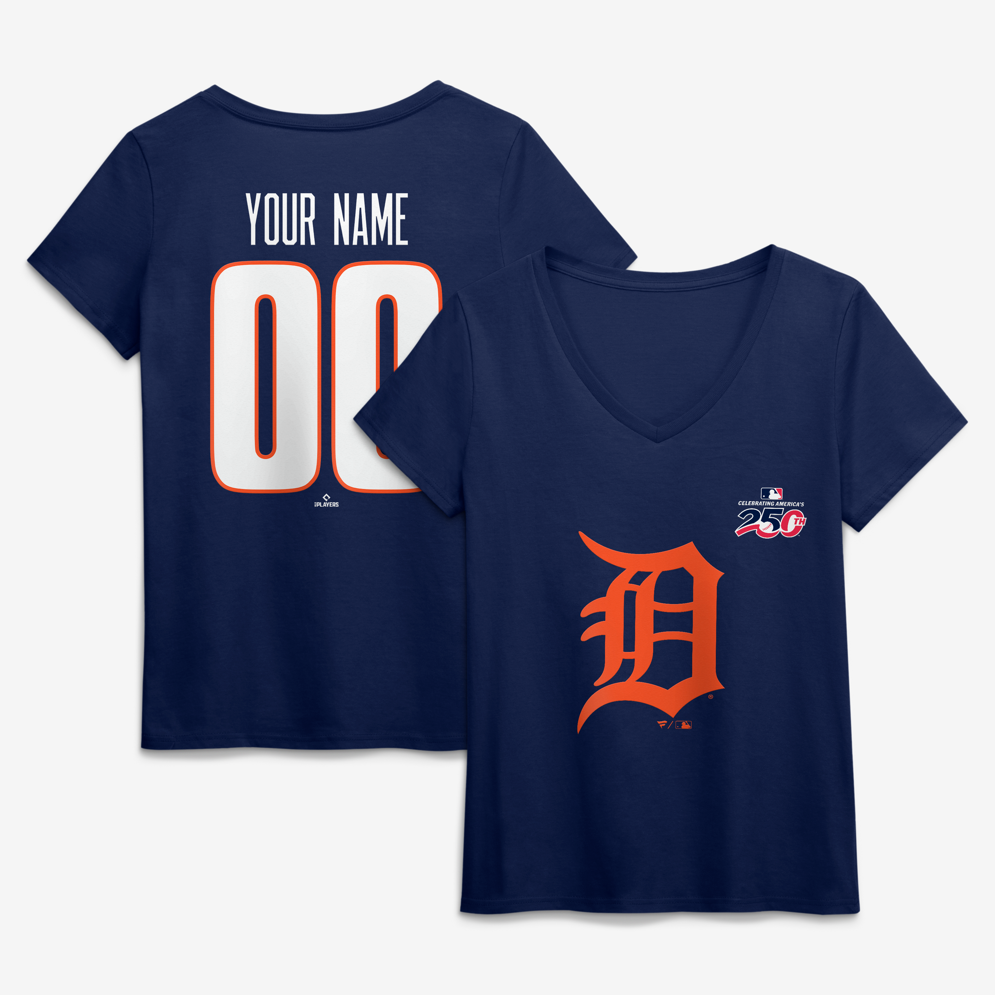 Women's Navy Detroit Tigers Celebrating America's 250th Personalized Name & Number V-Neck T-Shirt