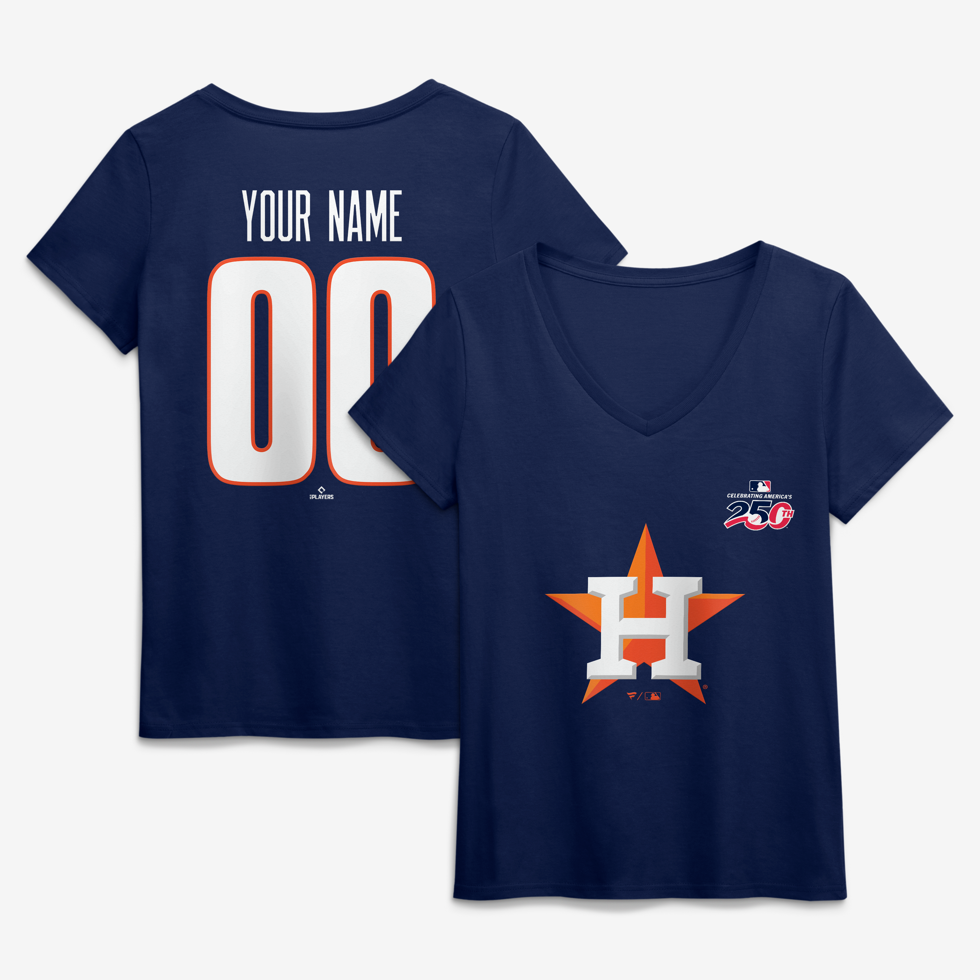 Women's Navy Houston Astros Celebrating America's 250th Personalized Name & Number V-Neck T-Shirt