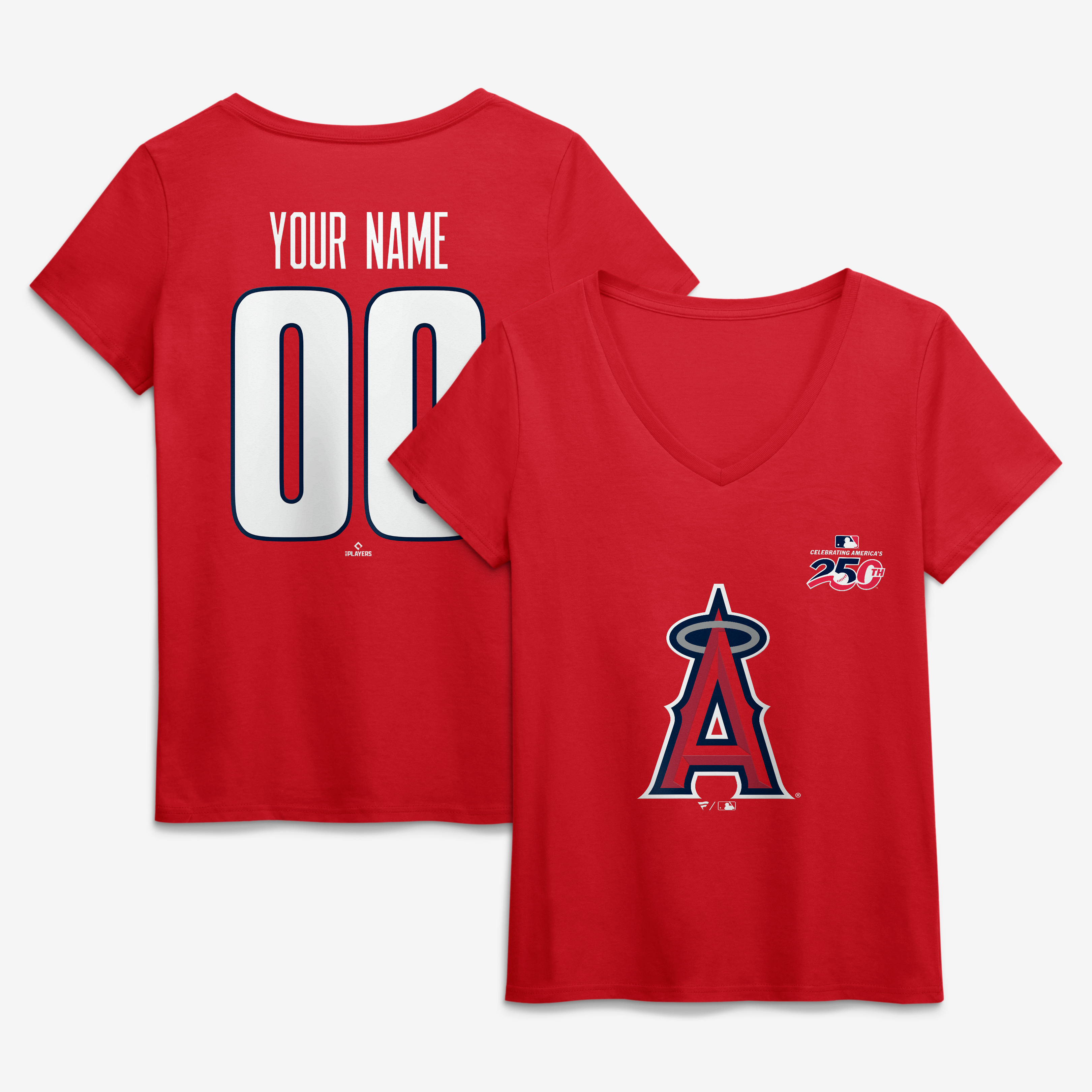 Women's Red Los Angeles Angels Celebrating America's 250th Personalized Name & Number V-Neck T-Shirt