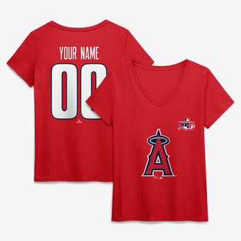 Women's Red Los Angeles Angels Celebrating America's 250th Personalized Name & Number V-Neck T-Shirt