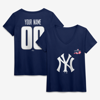 Women's Navy New York Yankees Celebrating America's 250th Personalized Name & Number V-Neck T-Shirt