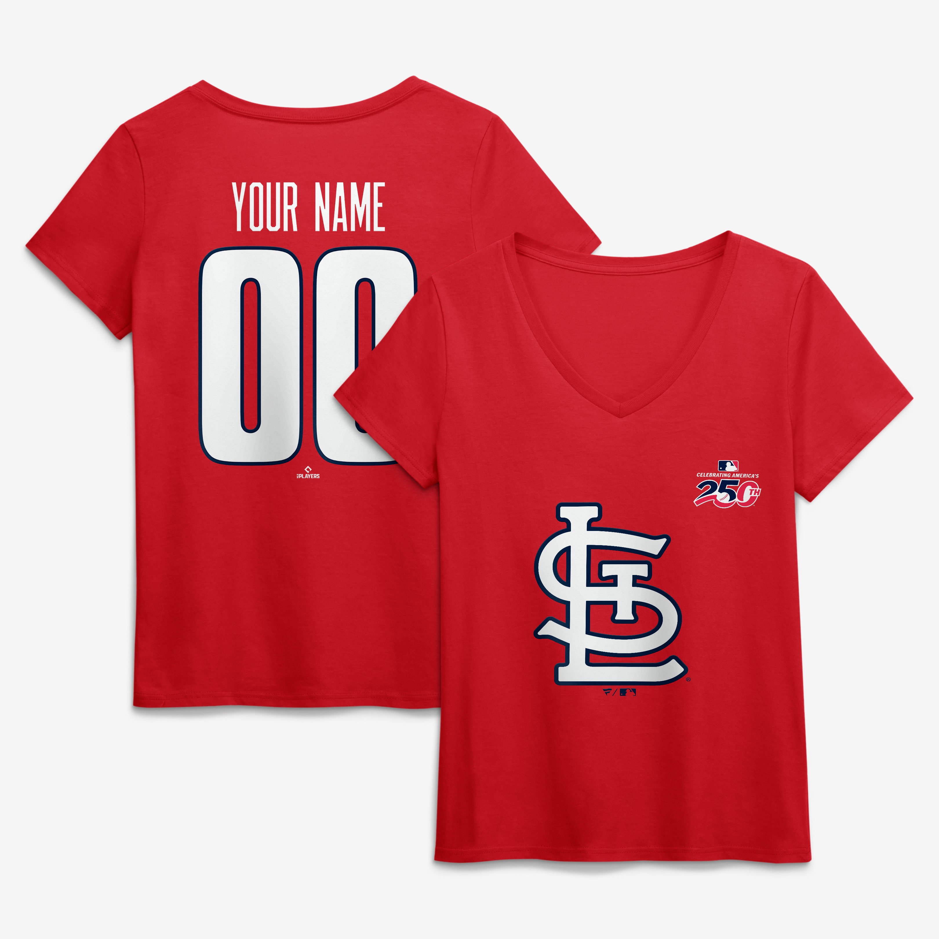 Women's Red St. Louis Cardinals Celebrating America's 250th Personalized Name & Number V-Neck T-Shirt
