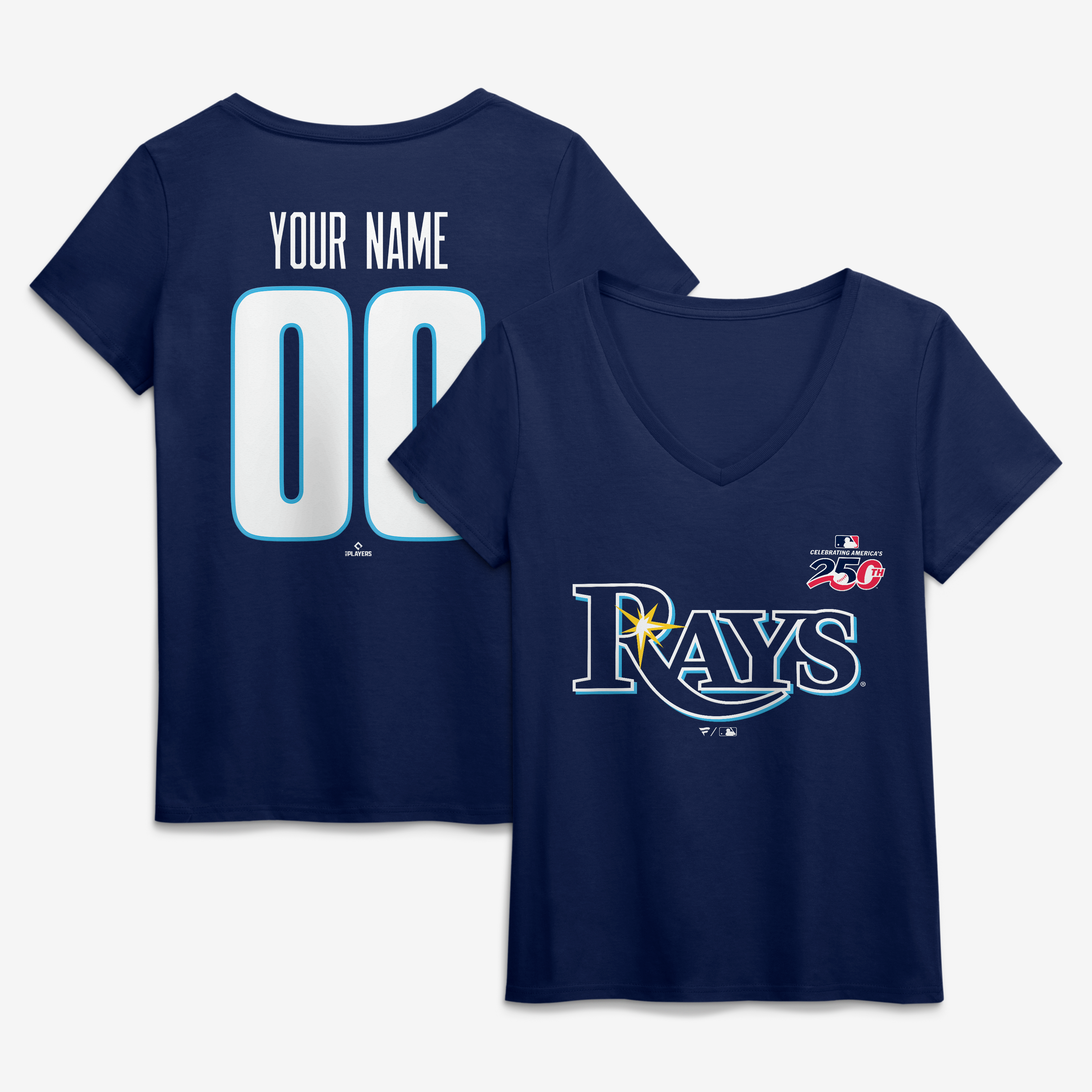 Women's Navy Tampa Bay Rays Celebrating America's 250th Personalized Name & Number V-Neck T-Shirt
