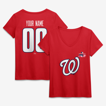 Women's Red Washington Nationals Celebrating America's 250th Personalized Name & Number V-Neck T-Shirt