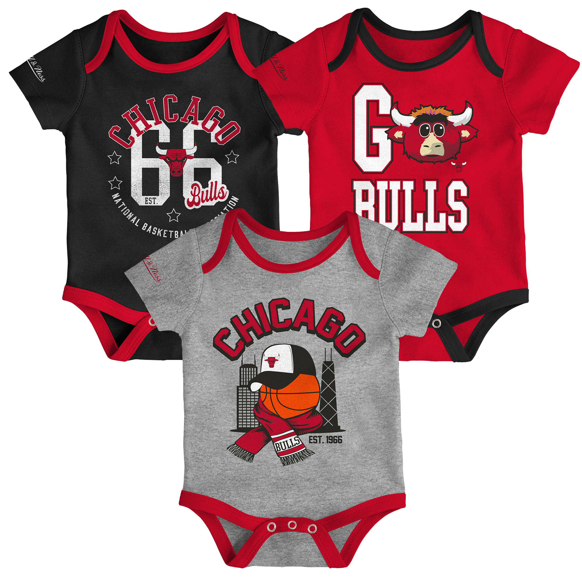 Infant Mitchell & Ness Chicago Bulls Fanbase 3-Pack Bodysuit Set