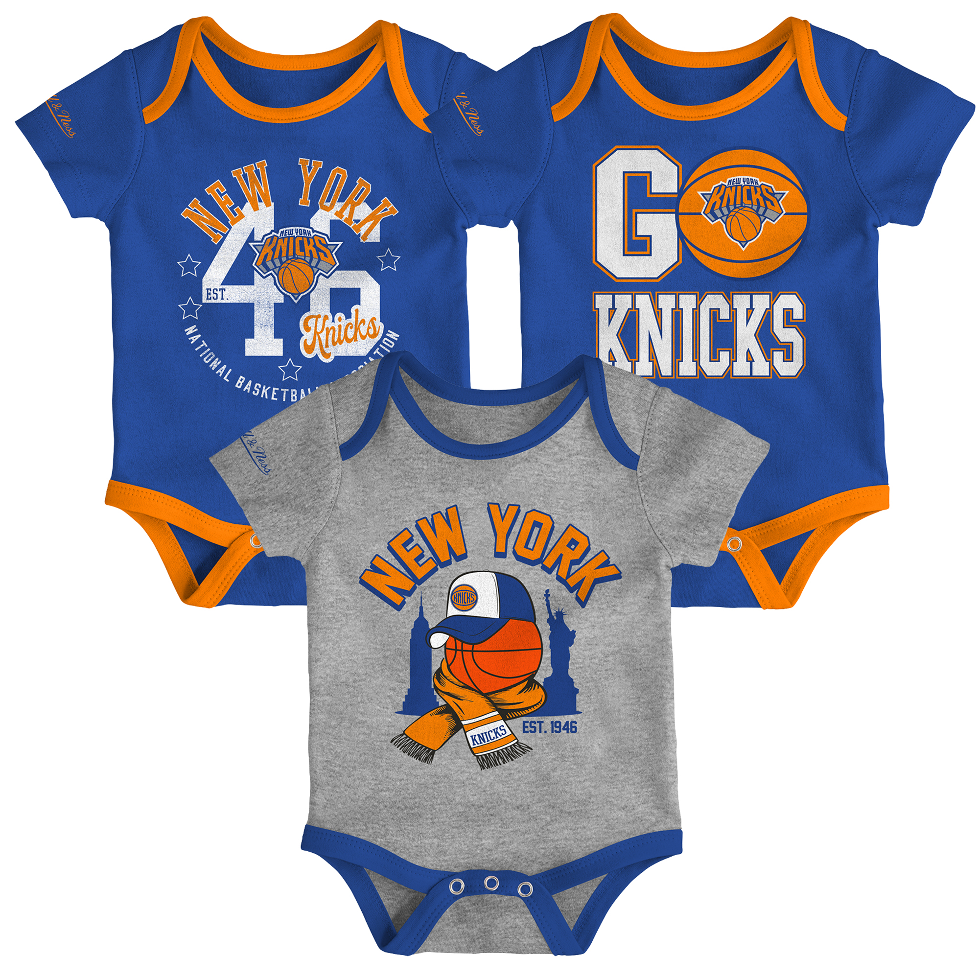 Infant Mitchell & Ness New York Knicks Fanbase 3-Pack Bodysuit Set