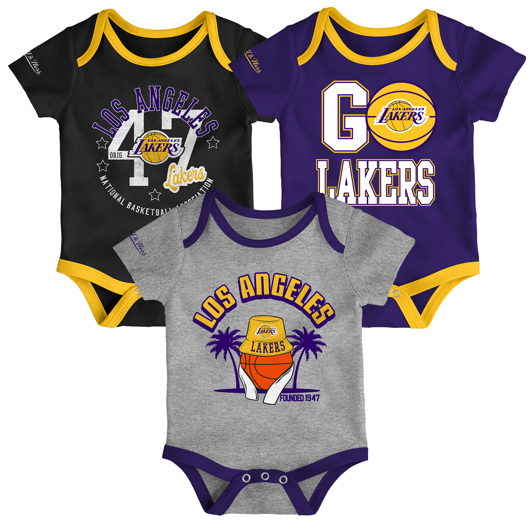 Infant Mitchell & Ness Los Angeles Lakers Fanbase 3-Pack Bodysuit Set