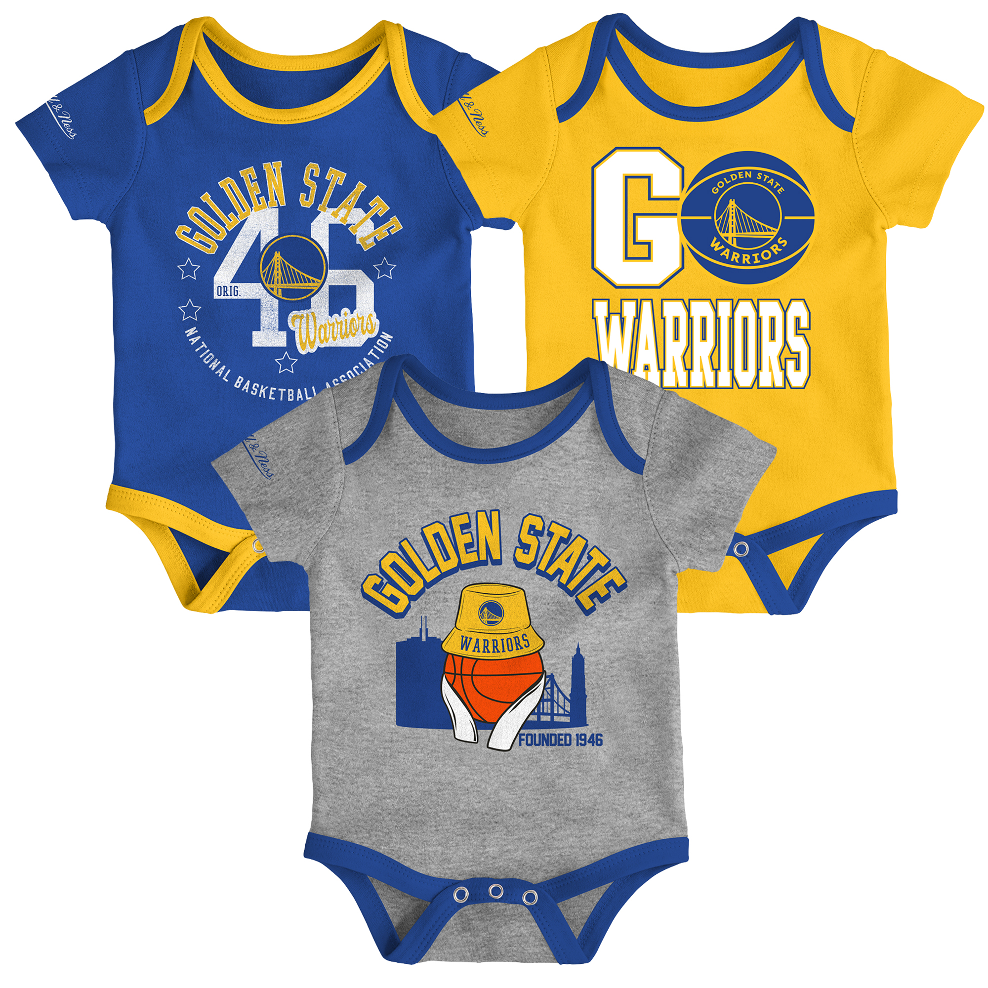 Infant Mitchell & Ness Golden State Warriors Fanbase 3-Pack Bodysuit Set