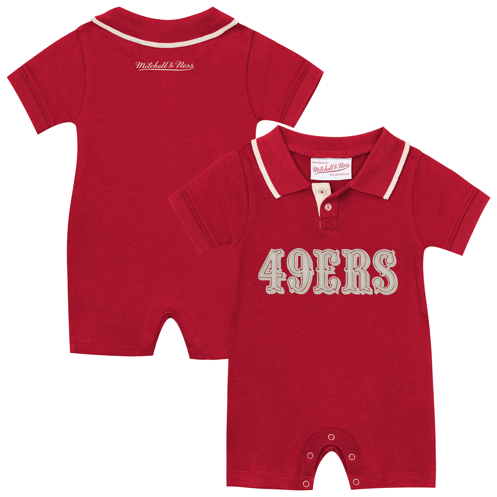 Newborn & Infant Mitchell & Ness Scarlet San Francisco 49ers Retro Roots Rugby Romper