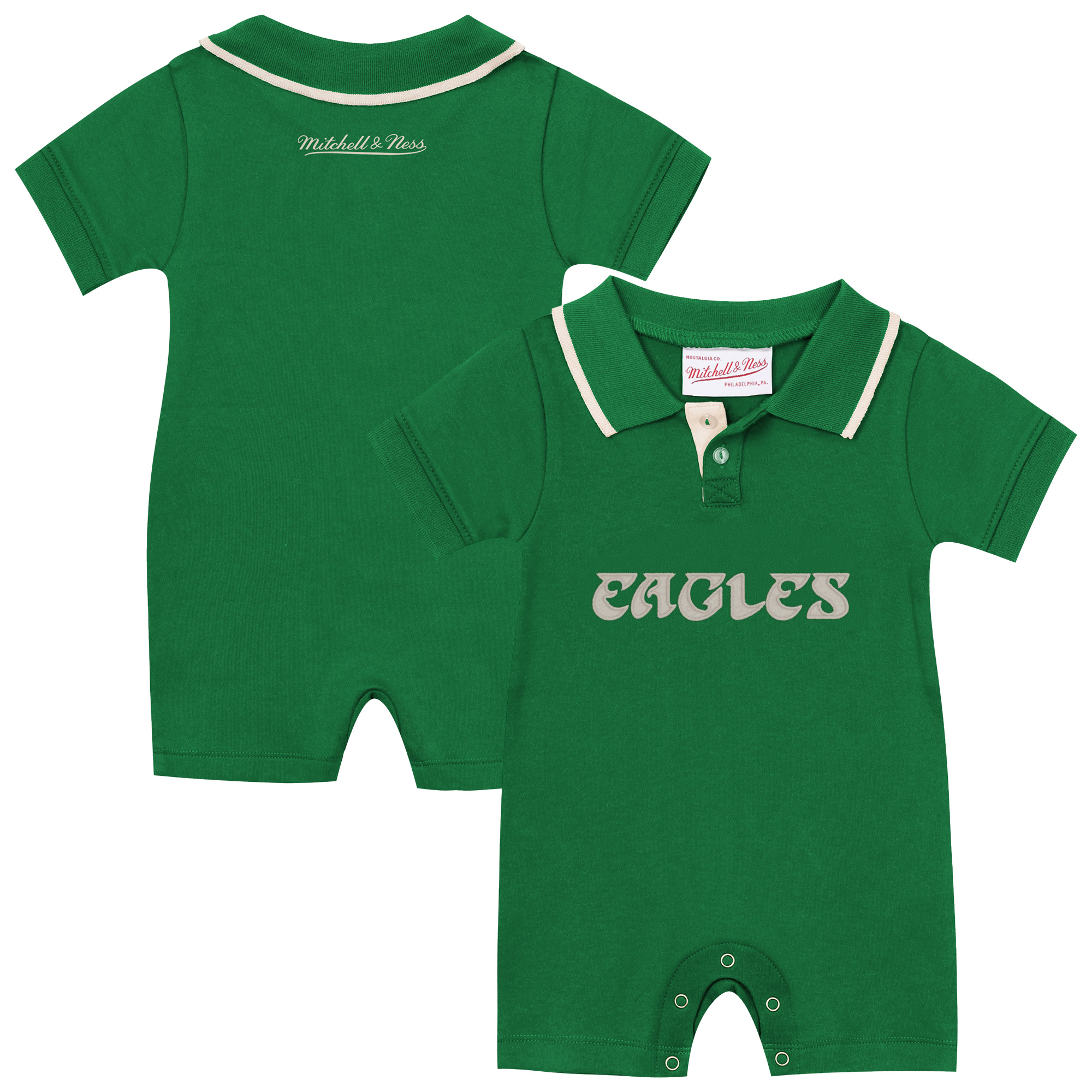 Newborn & Infant Mitchell & Ness Kelly Green Philadelphia Eagles Retro Roots Rugby Romper