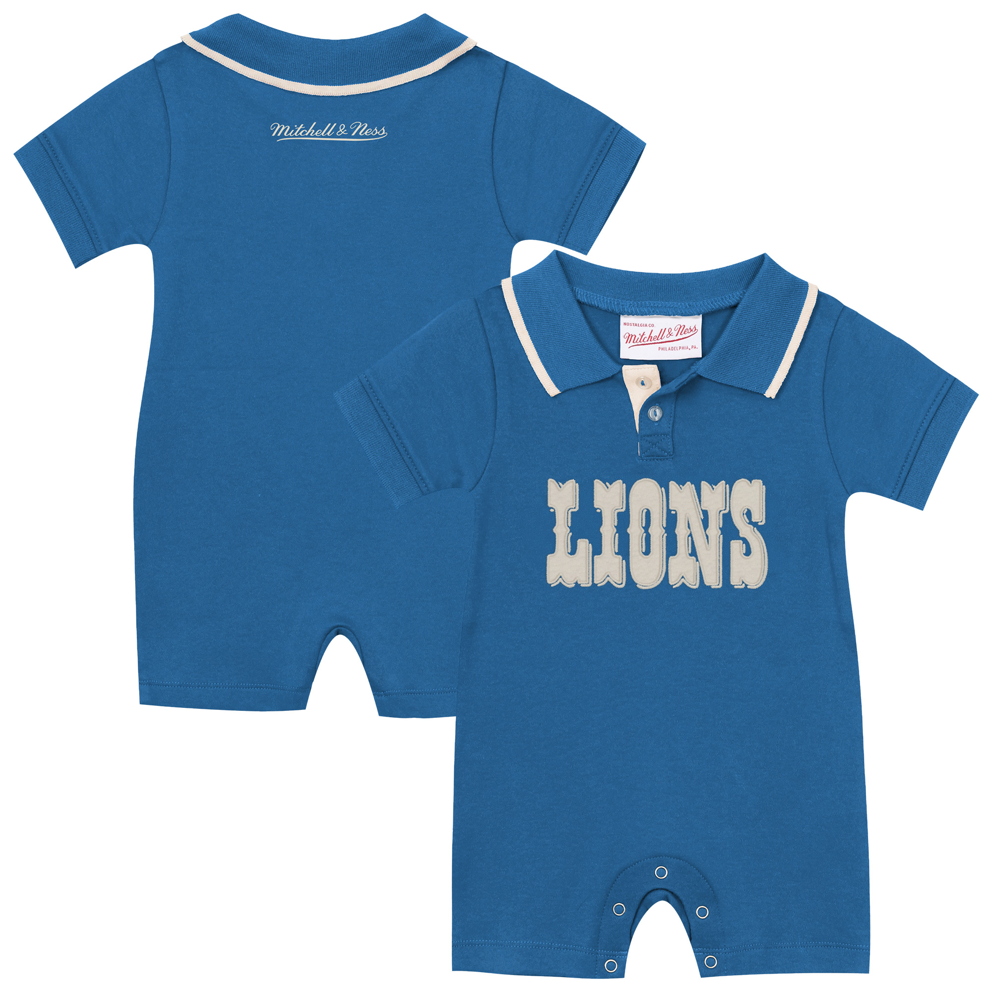 Newborn & Infant Mitchell & Ness Blue Detroit Lions Retro Roots Rugby Romper
