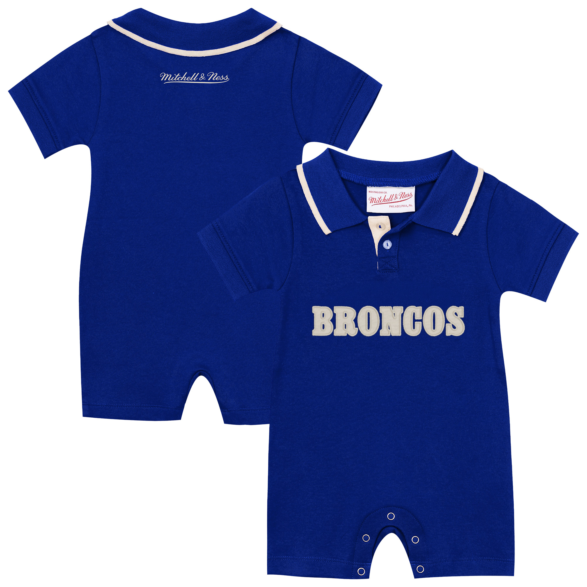 Newborn & Infant Mitchell & Ness Royal Denver Broncos Retro Roots Rugby Romper