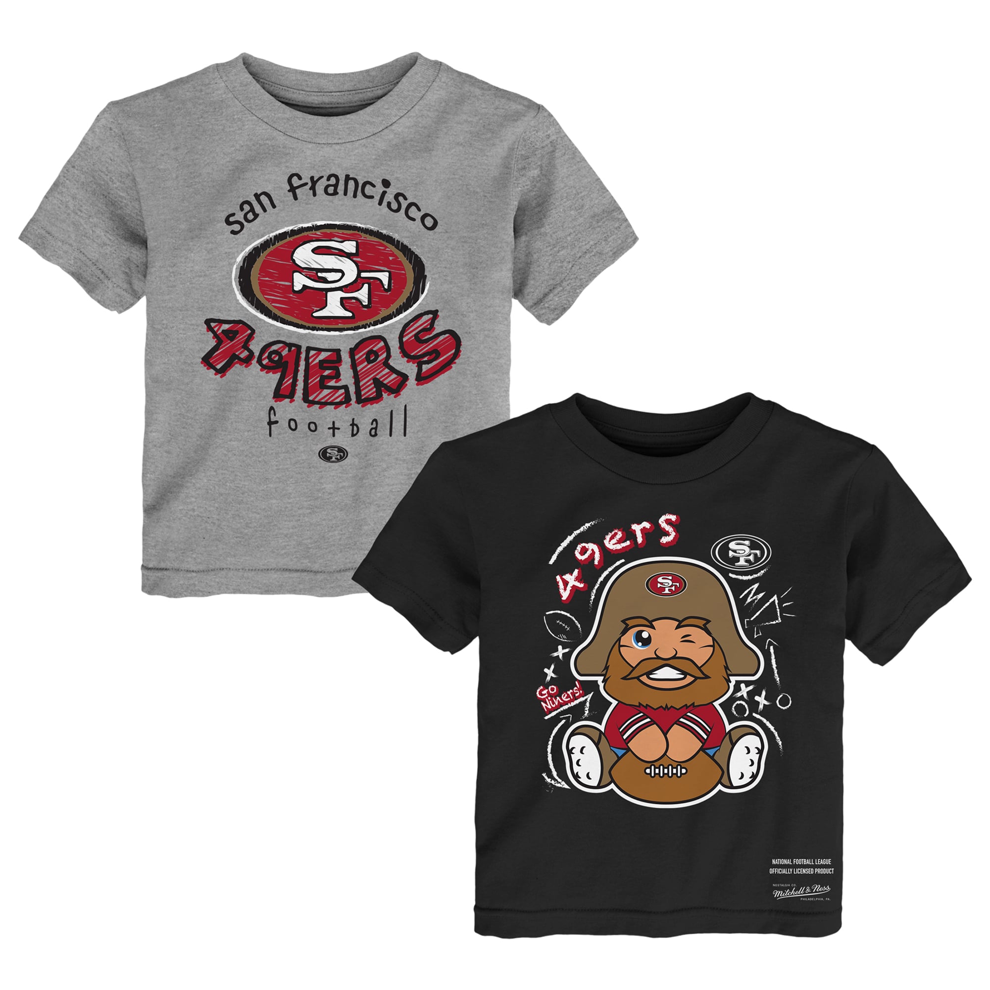 Toddler Mitchell & Ness  Black/Heather Gray San Francisco 49ers Two-Pack Sketched Up T-Shirt Set