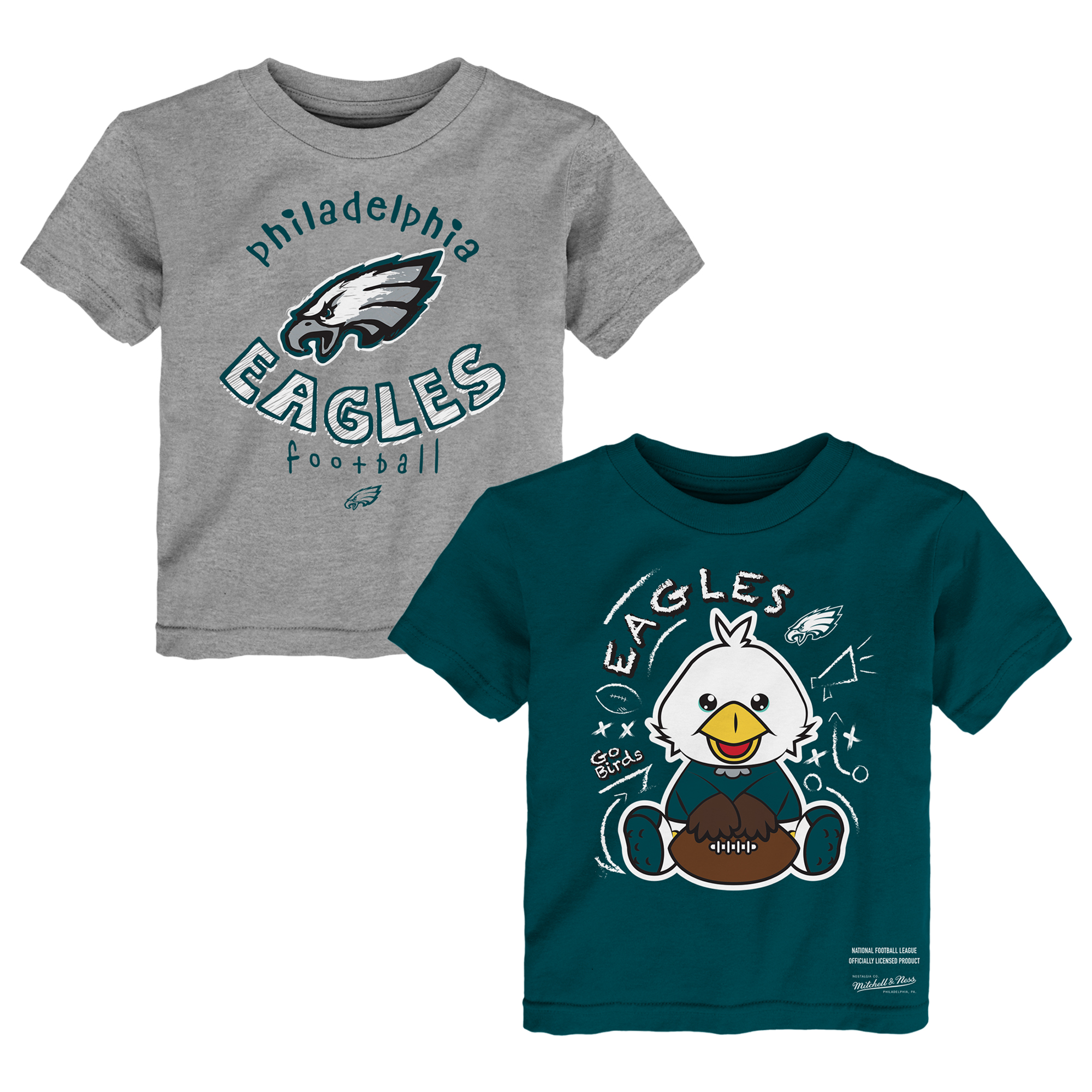 Toddler Mitchell & Ness  Midnight Green/Heather Gray Philadelphia Eagles Two-Pack Sketched Up T-Shirt Set