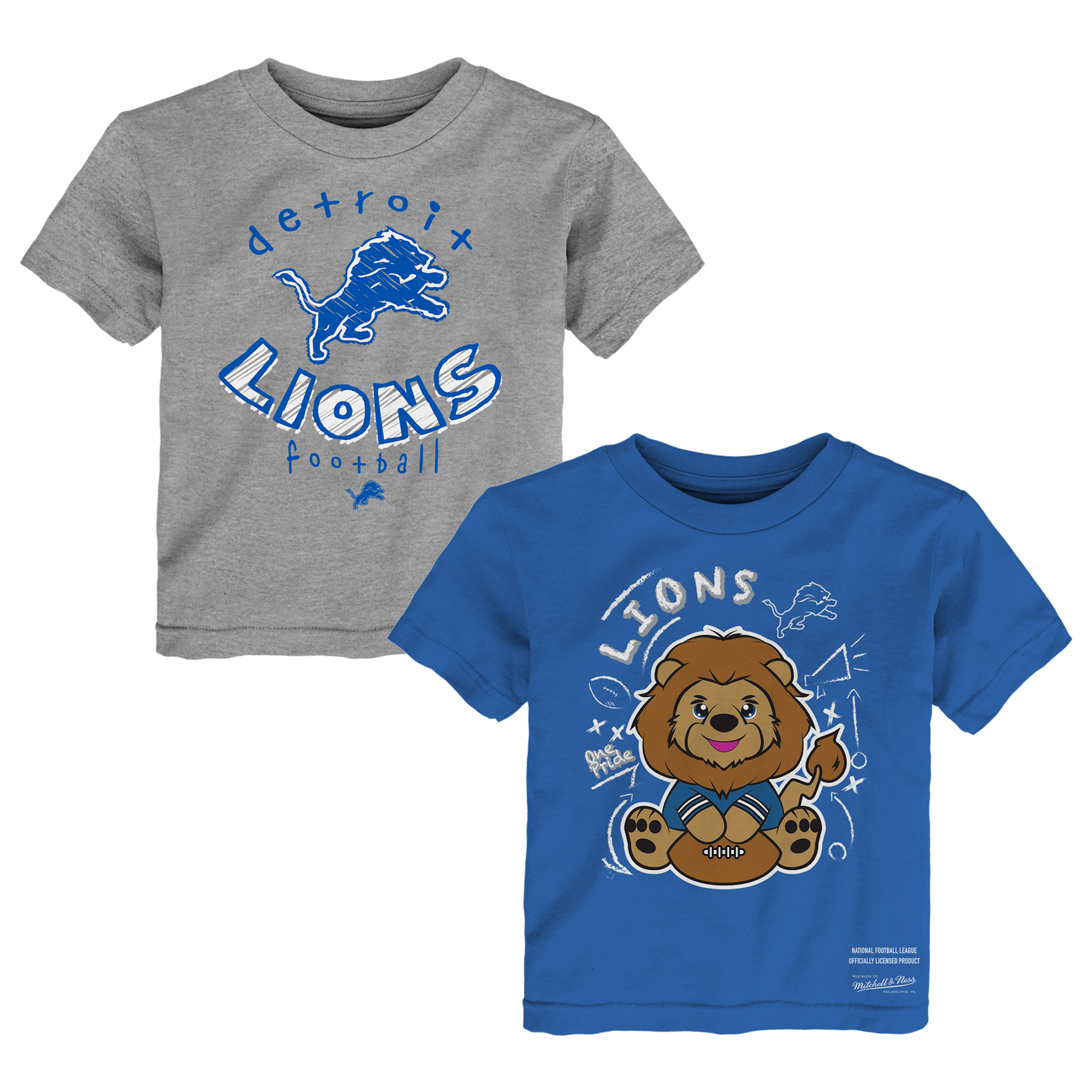 Toddler Mitchell & Ness  Blue/Heather Gray Detroit Lions Two-Pack Sketched Up T-Shirt Set