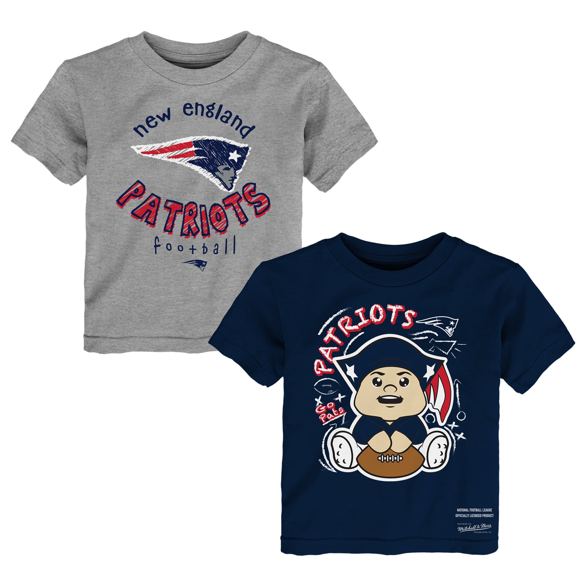 Toddler Mitchell & Ness Navy/Gray New England Patriots Two-Pack Sketched Up T-Shirt Set