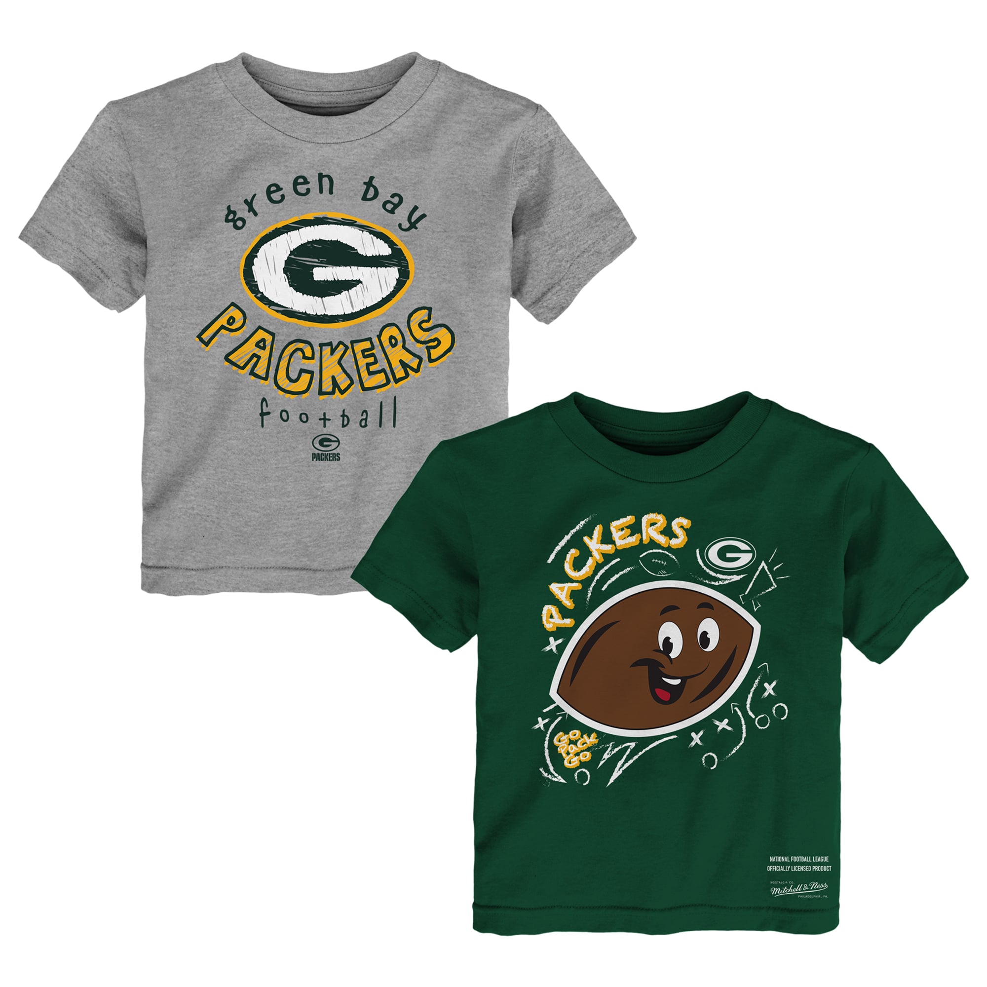 Toddler Mitchell & Ness Hunter Green/Gray Green Bay Packers Two-Pack Sketched Up T-Shirt Set Toddler Mitchell & Ness Hunter Green/Gray Green Bay Packers Two-Pack Sketched Up T-Shirt Set