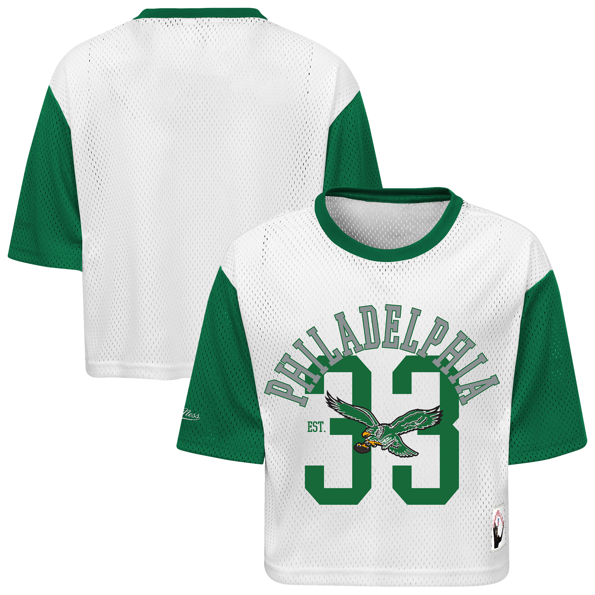 Girls Youth Mitchell & Ness  White Philadelphia Eagles Game Day Cropped Half Sleeve T-Shirt