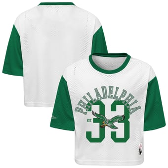 Girls Youth Mitchell & Ness  White Philadelphia Eagles Game Day Cropped Half Sleeve T-Shirt