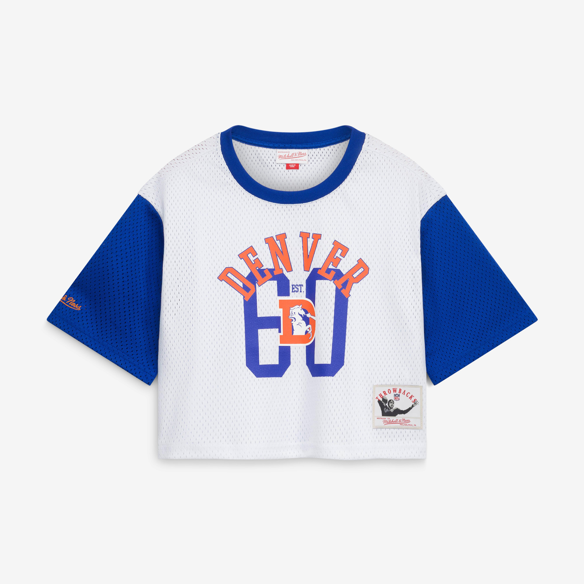 Girls Youth Mitchell & Ness  White Denver Broncos Game Day Cropped Half Sleeve T-Shirt