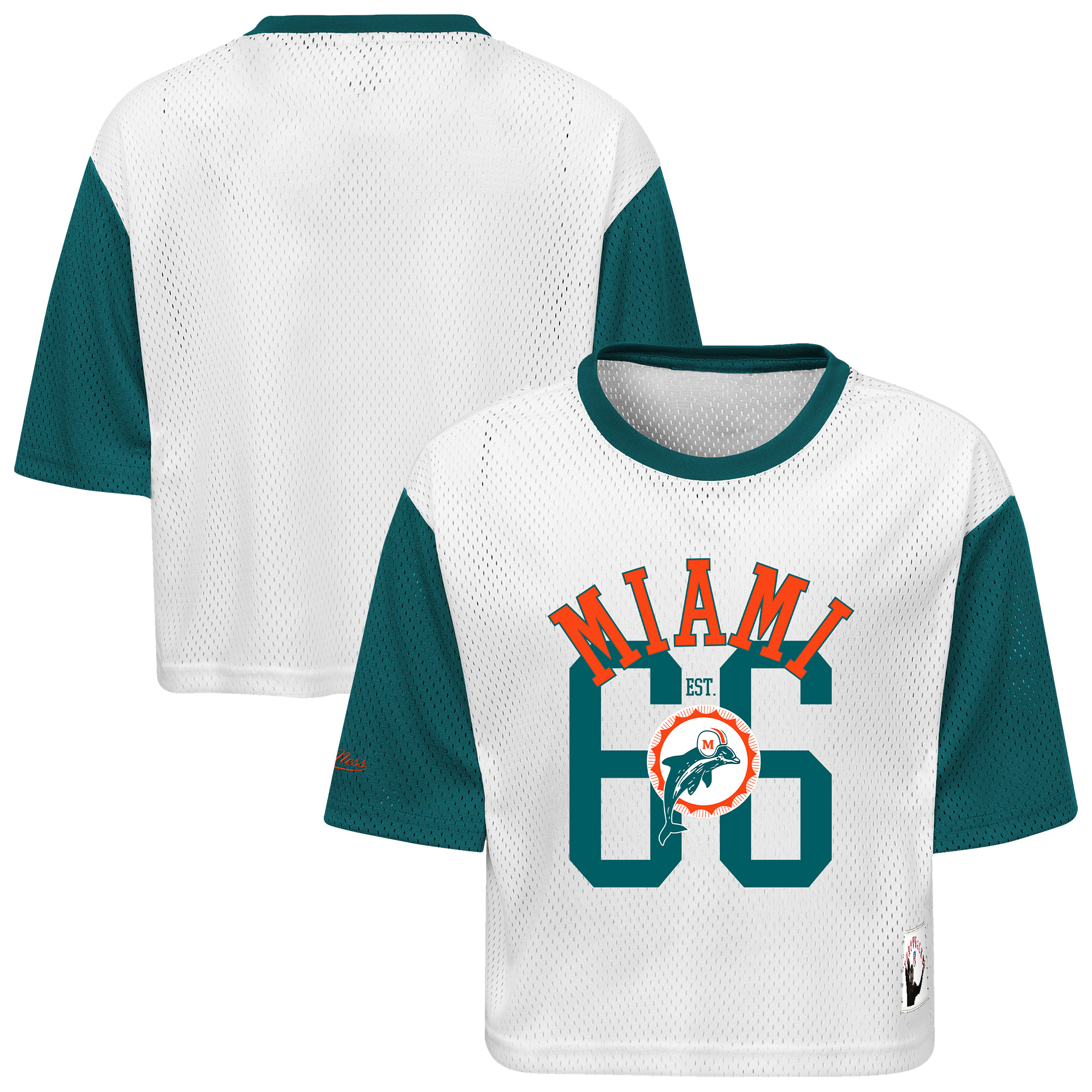 Girls Youth Mitchell & Ness  White Miami Dolphins Game Day Cropped Half Sleeve T-Shirt