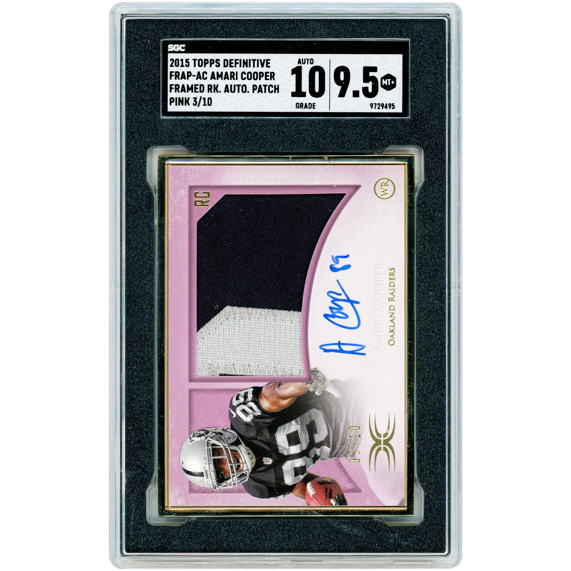 Amari Cooper Oakland Raiders Autographed 2015 Topps Definitive Pink Framed Rookie Dual-Color Relic #FRAP-AC #3/10 SGC Authenticated 9.5/10 Rookie Card