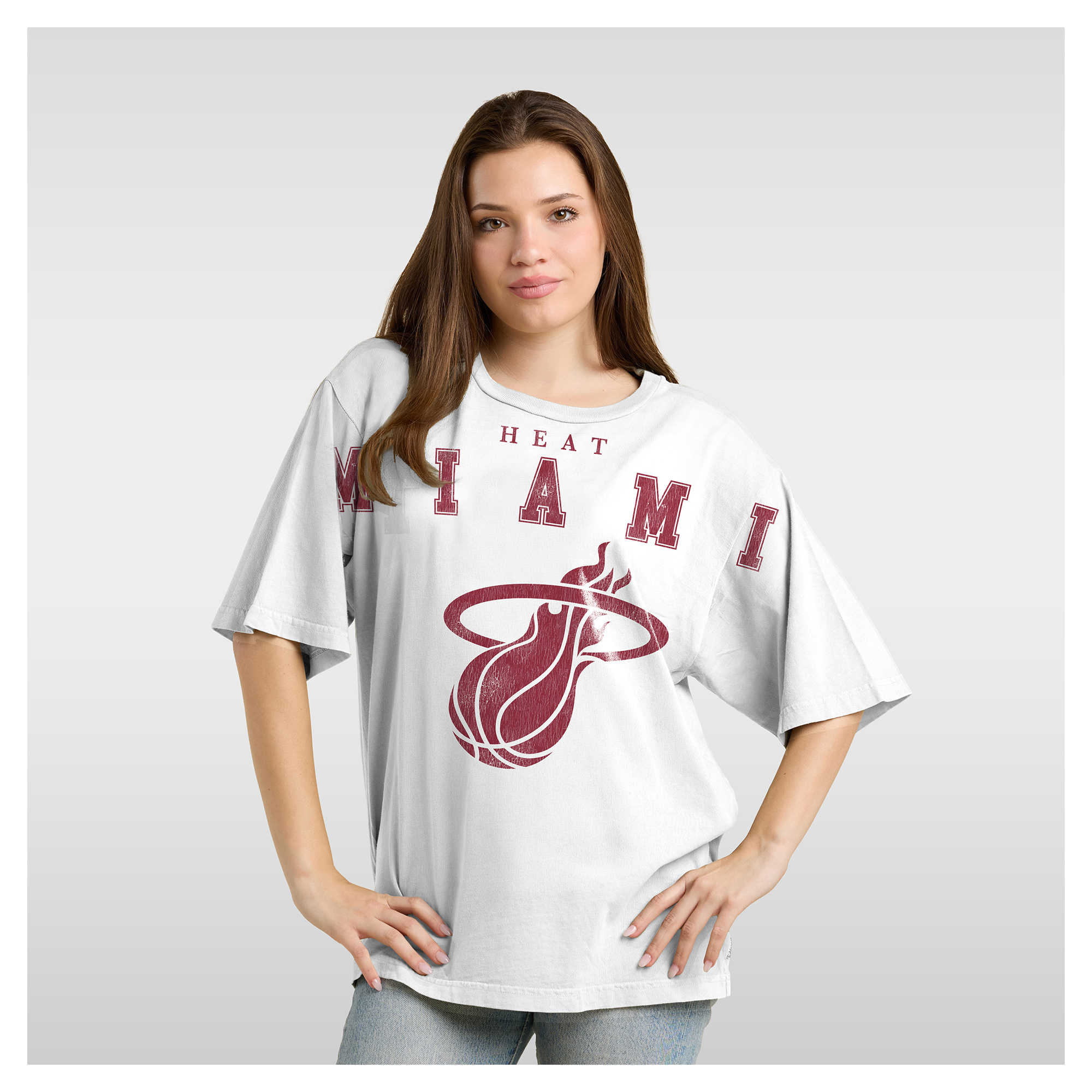 Women's Fanatics  White Miami Heat Spirit Relaxed Jersey T-Shirt
