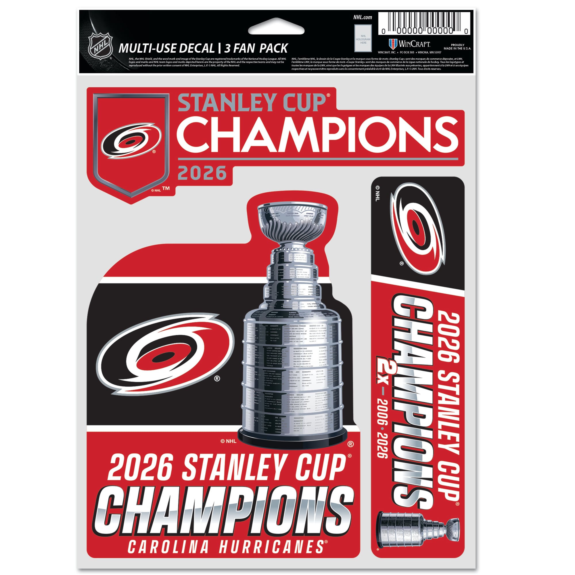 Carolina Hurricanes 2026 Stanley Cup Champion 3pk Fan Decal