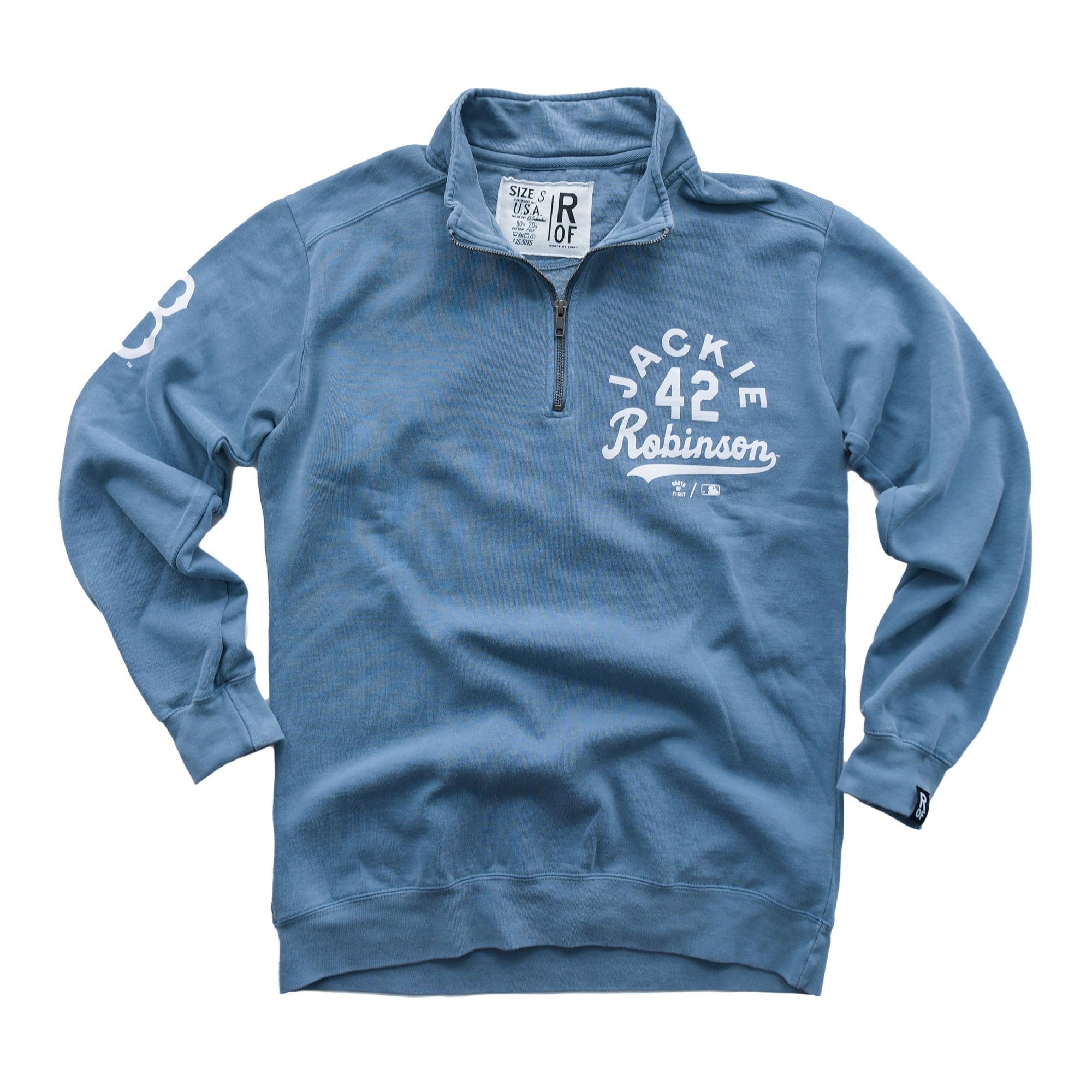 Men's Roots of Fight Jackie Robinson Powder Blue Brooklyn Dodgers Quarter-Zip Sweatshirt