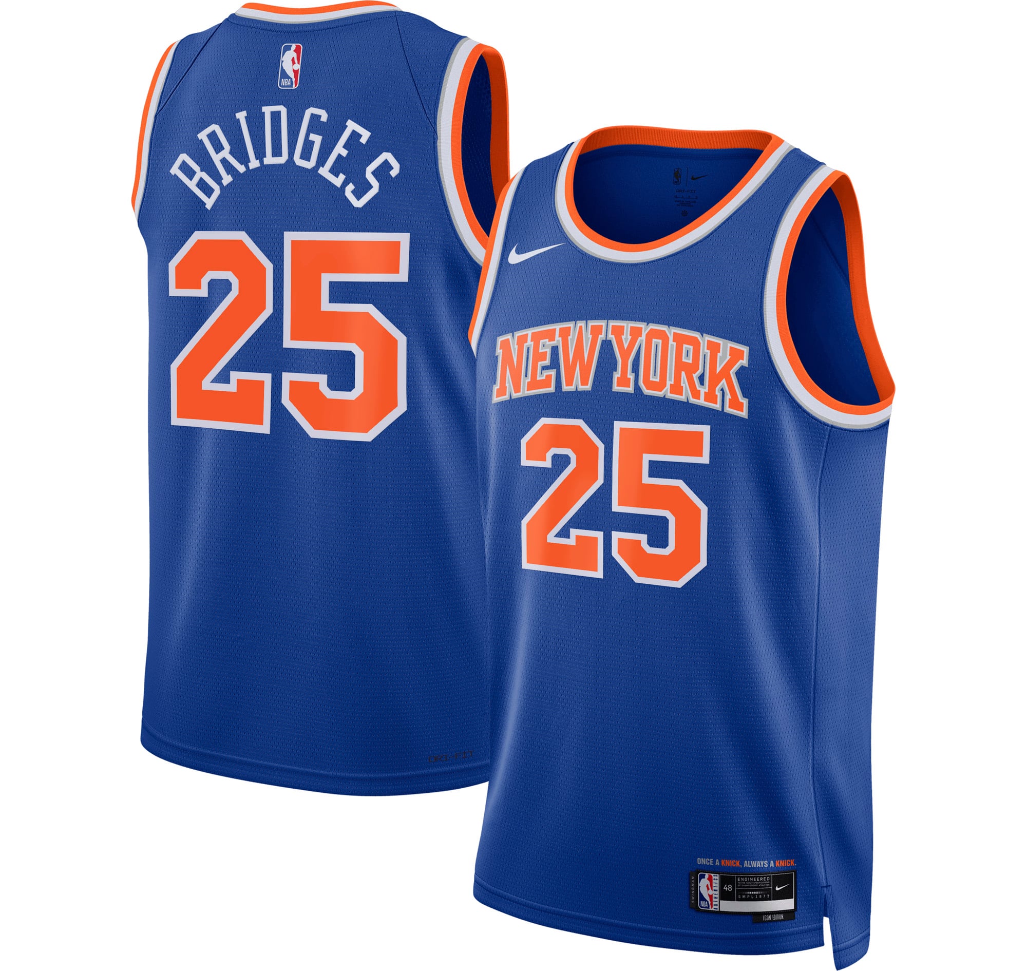 New York Knicks Nike Icon Edition Swingman-Trikot – Blau – Mikal Bridges – Unisex