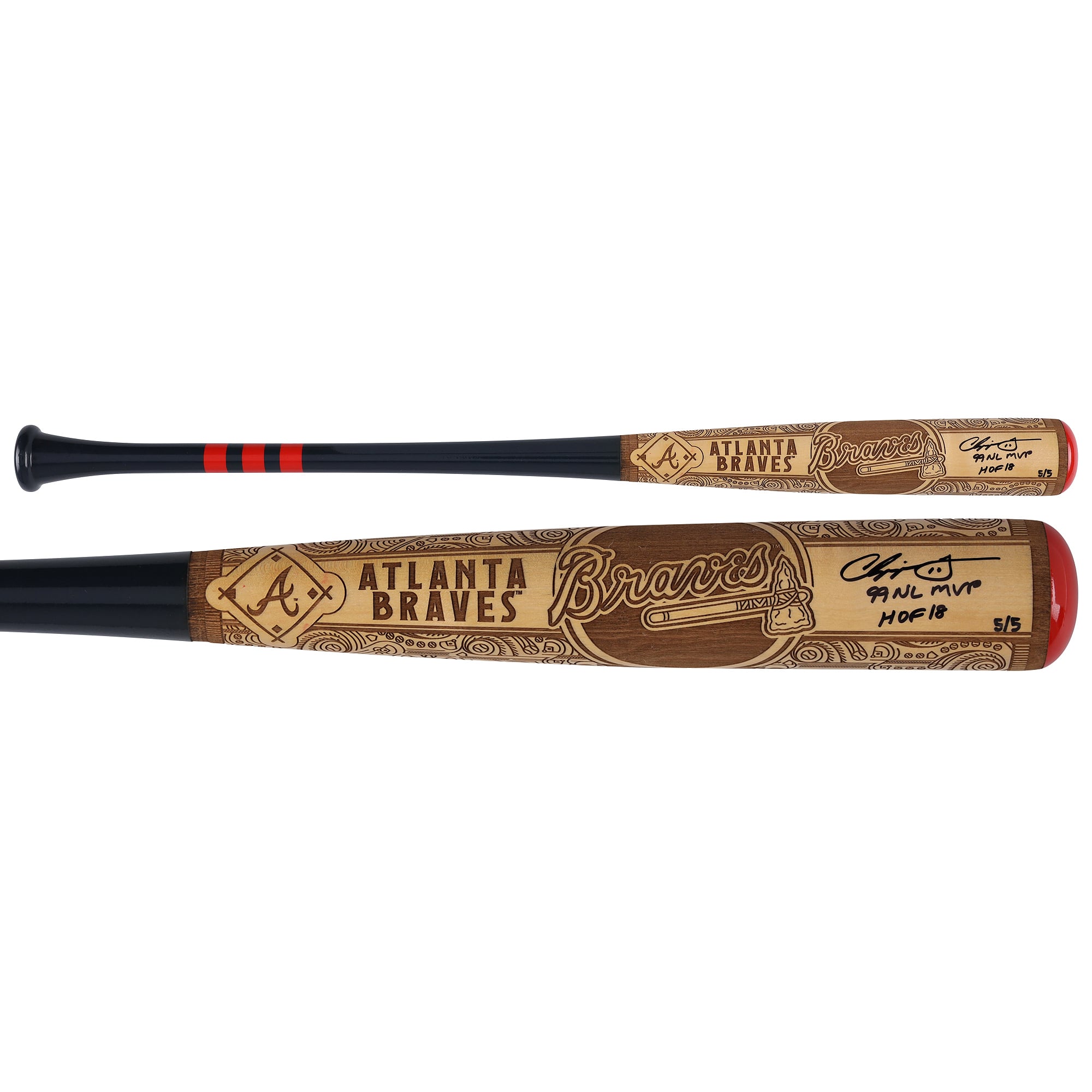 Chipper Jones Atlanta Braves Autographed Pillbox Bat Company Mural Series Bat with Multiple Inscriptions - Limited Edition #5/5
