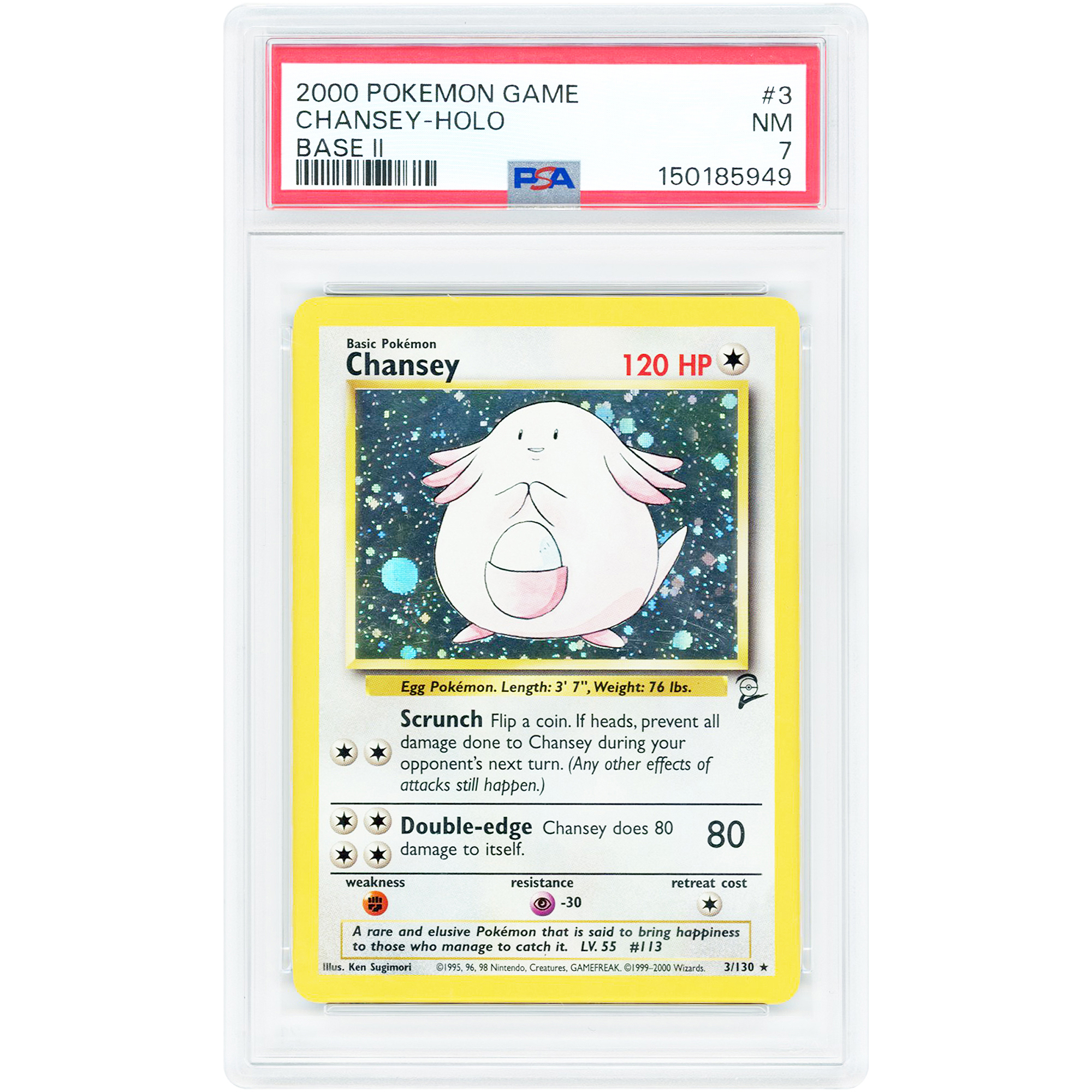 Chansey 2000 Pokemon Base Set 2 Holo Rare #3 PSA Authenticated 7 Card