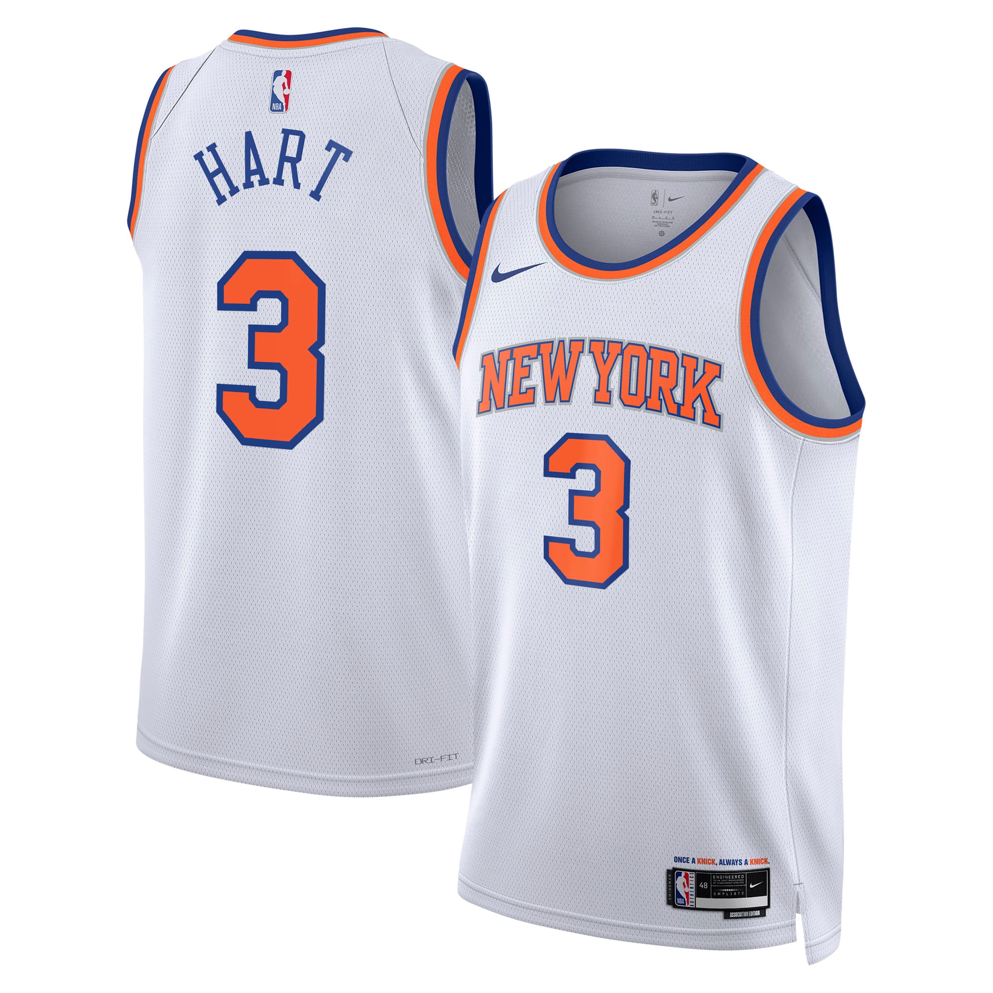 New York Knicks Nike Association Edition Swingman-Trikot – Weiß – Josh Hart – Jugend