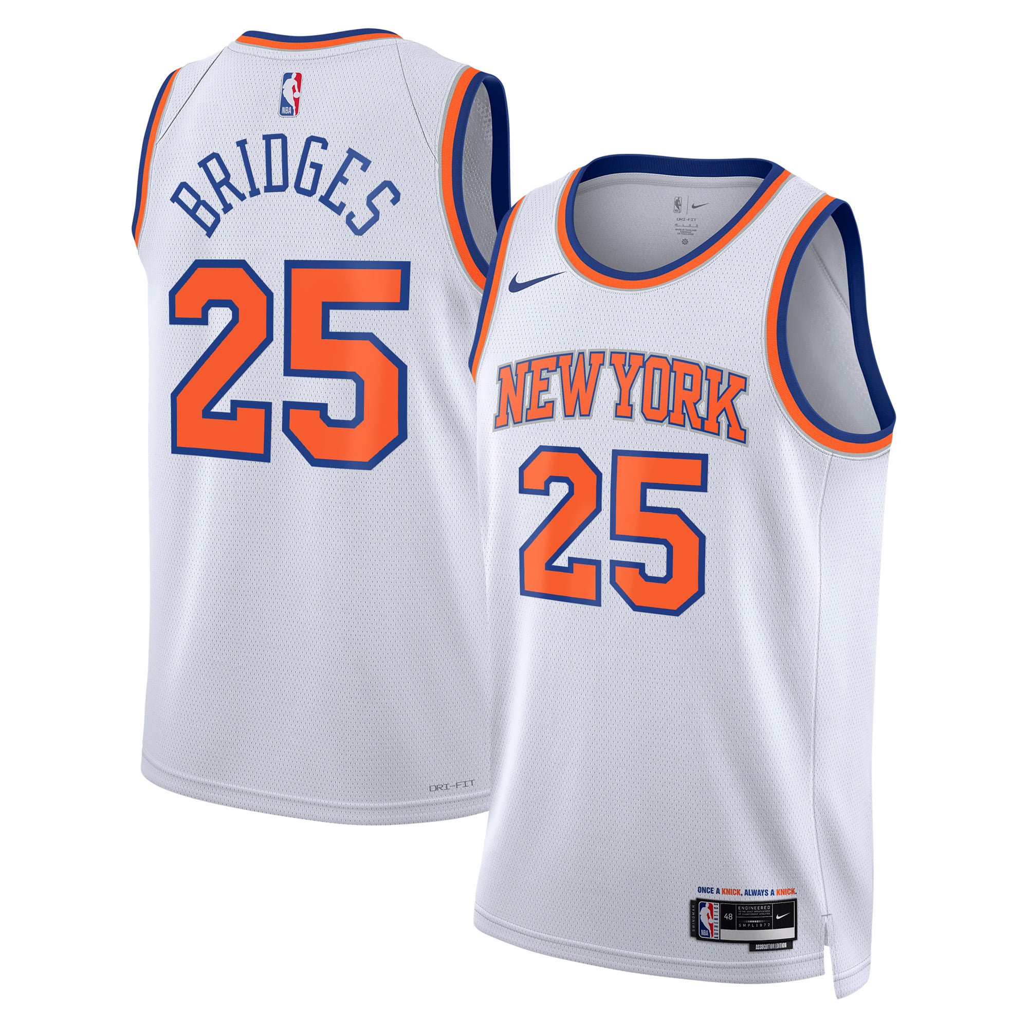 New York Knicks Nike Association Edition Swingman-Trikot – Weiß – Mikal Bridges – Jugend