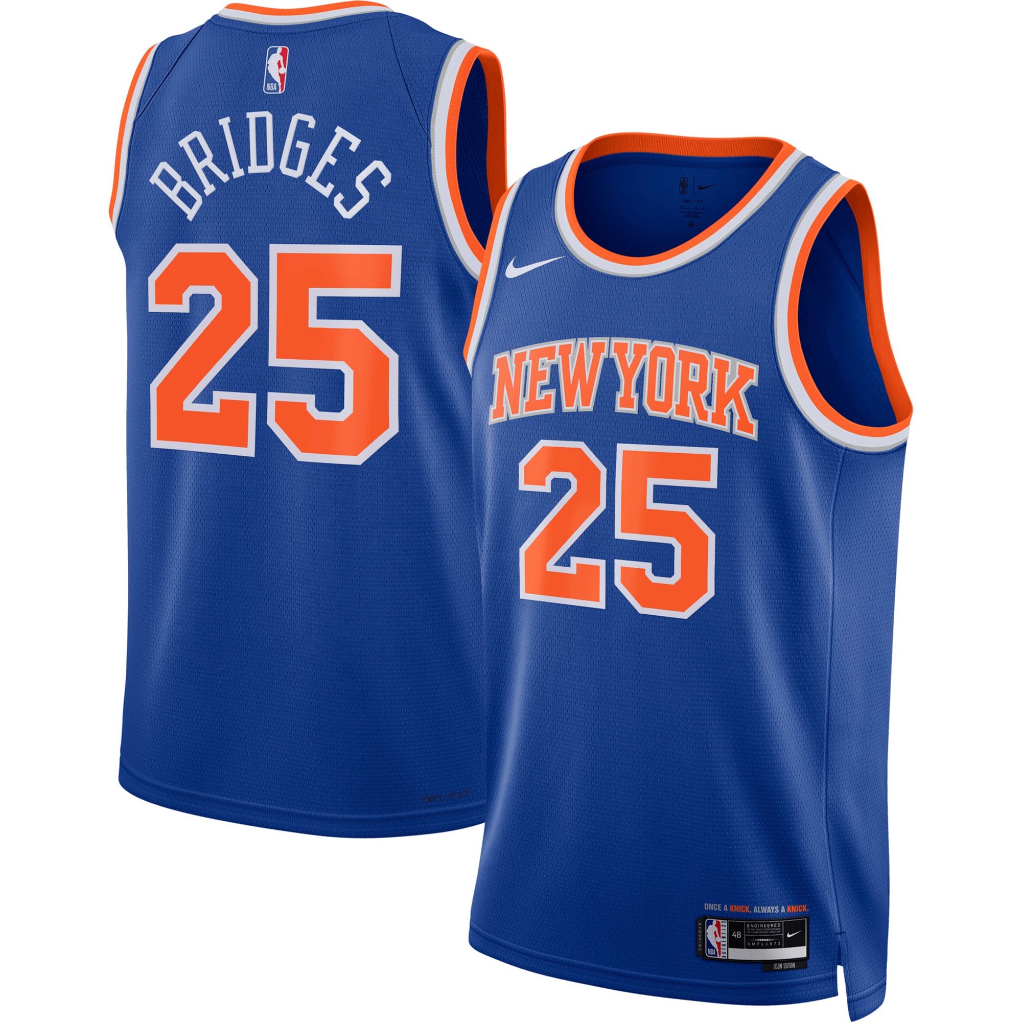 New York Knicks Nike Icon Edition Swingman-Trikot – Blau – Mikal Bridges – Jugend