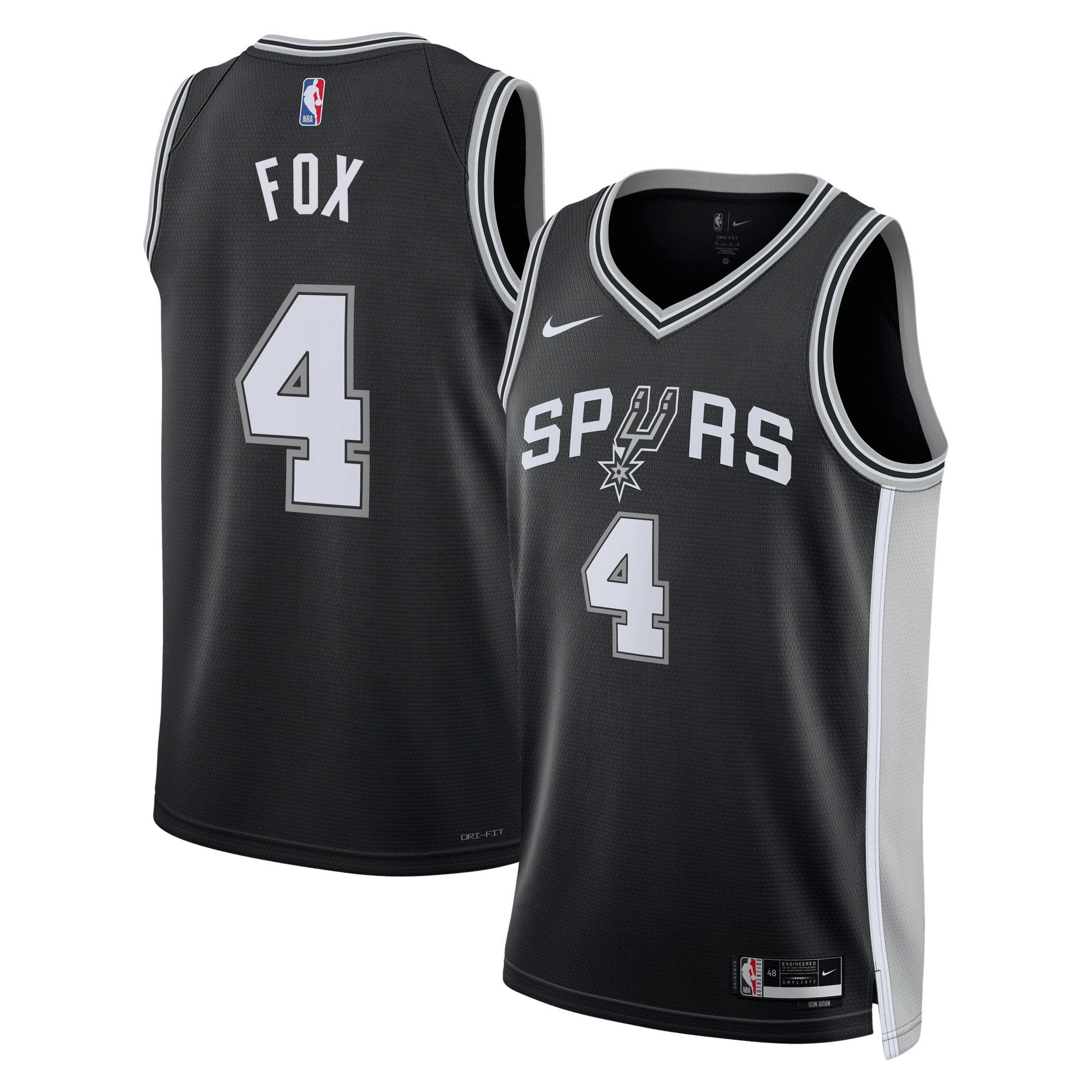 Camiseta Nike Icon Edition Swingman de los San Antonio Spurs - Negra - De'Aaron Fox - Unisex