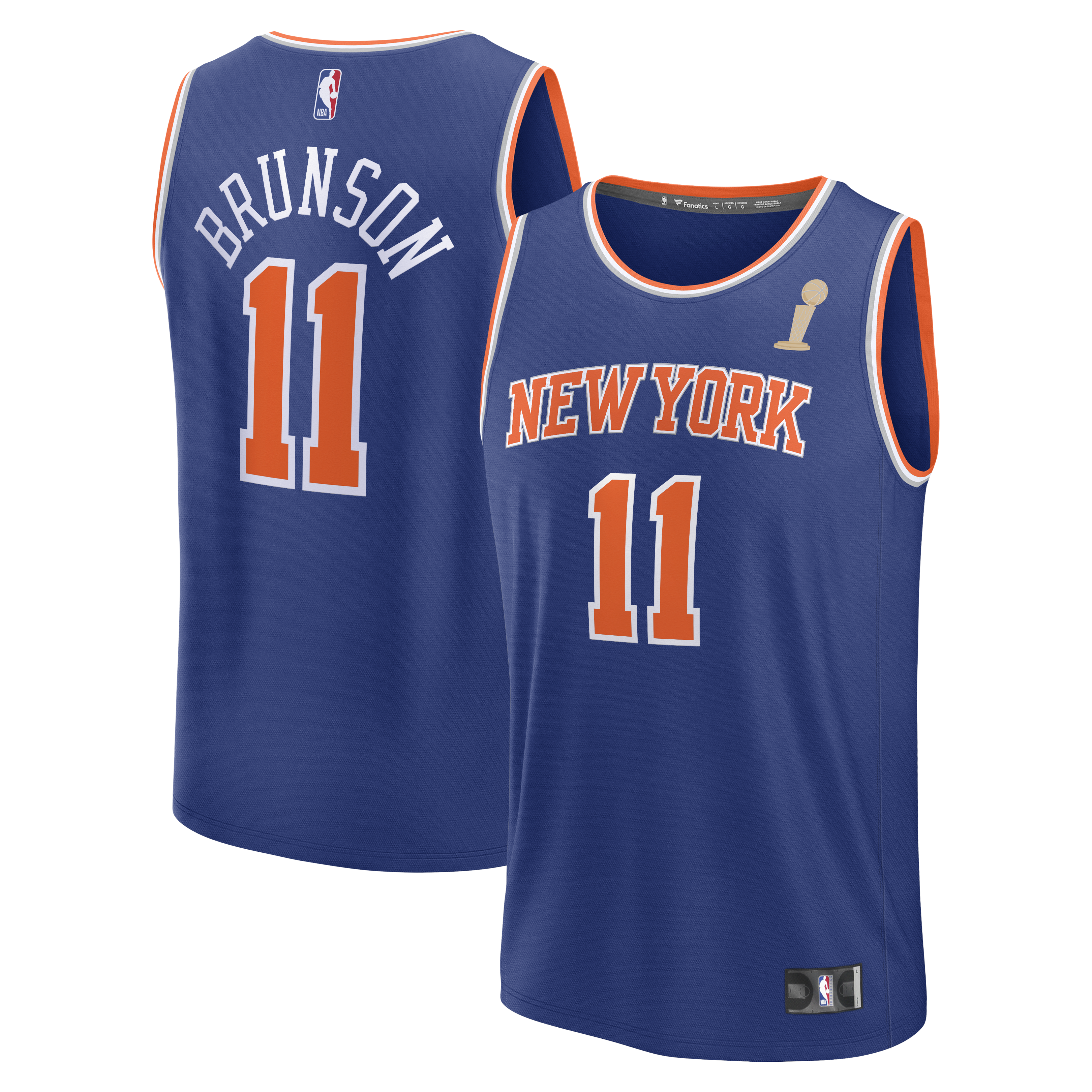 Men's Fanatics Jalen Brunson Blue New York Knicks 2026 NBA Finals Champions Fast Break Jersey - Icon Edition