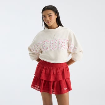 LoveShackFancy Women's Cream Wisconsin Badgers Mockneck Sweatshirt