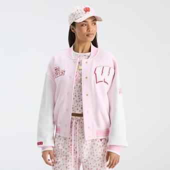 LoveShackFancy Women's Pink Wisconsin Badgers Collegiate Varsity Full-Snap Jacket