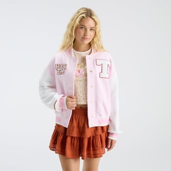 LoveShackFancy Women's Pink Texas Longhorns Collegiate Varsity Full-Snap Jacket