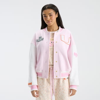 LoveShackFancy Women's Pink Miami Hurricanes Collegiate Varsity Full-Snap Jacket