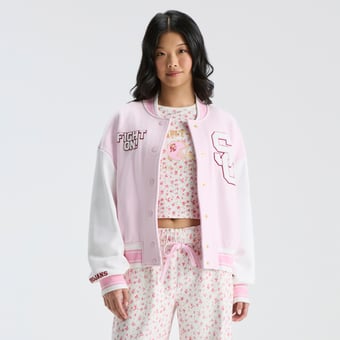 LoveShackFancy Women's Pink USC Trojans Collegiate Varsity Full-Snap Jacket