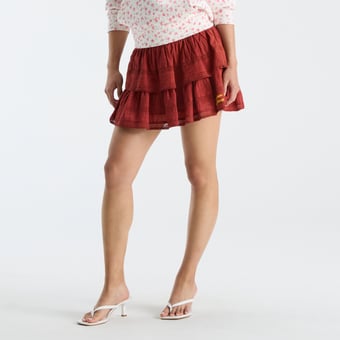 LoveShackFancy Women's Cardinal USC Trojans Ruffle Mini Skirt
