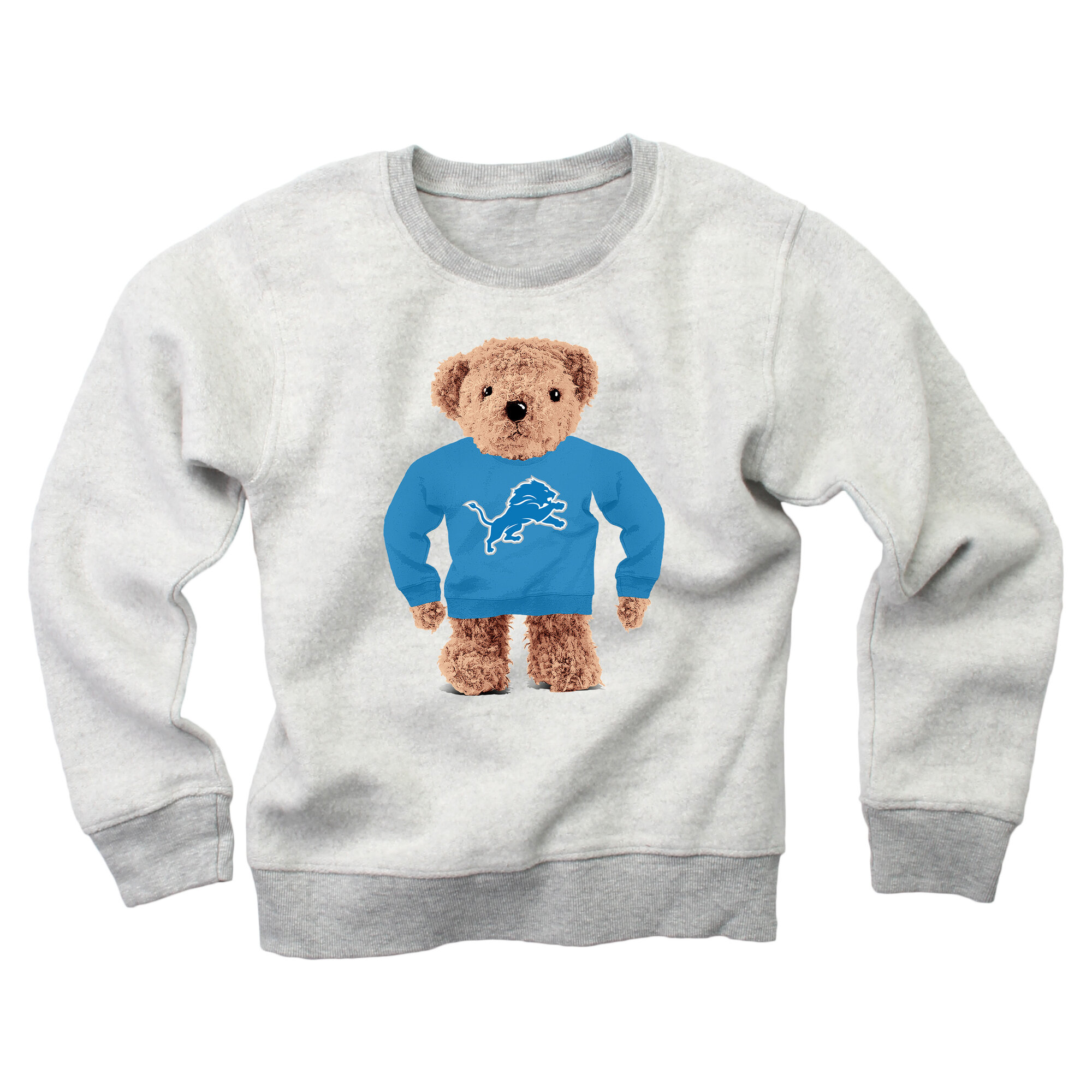 Youth Wes & Willy Gray Detroit Lions Reverse Fleece Teddy Bear Sweatshirt
