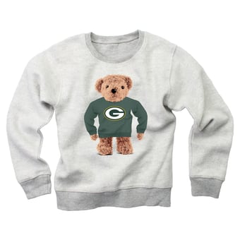 Youth Wes & Willy Gray Green Bay Packers Reverse Fleece Teddy Bear Sweatshirt