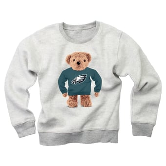 Youth Wes & Willy Gray Philadelphia Eagles Reverse Fleece Teddy Bear Sweatshirt