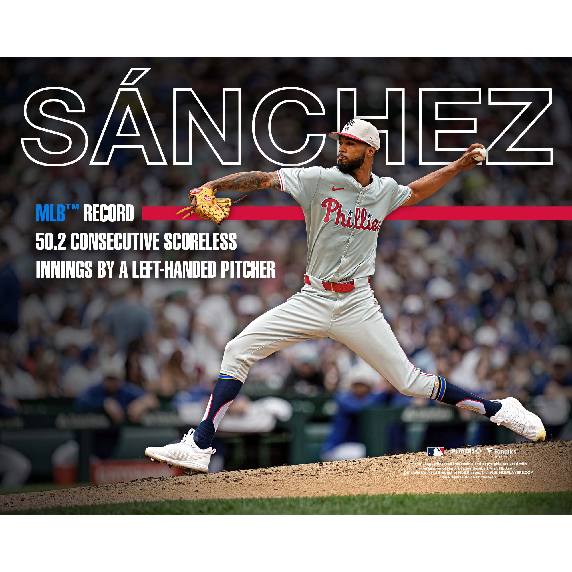 Cristopher Sanchez Philadelphia Phillies Unsigned 8" x 10" MLB Record 50 2/3 Consecutive Scoreless Innings by a Left-Handed Pitcher Photograph
