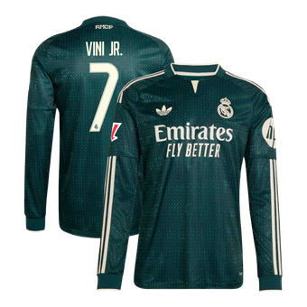 Men's adidas Vini Jr. Green Real Madrid 2026/27 Away On-Field Authentic Long Sleeve Jersey