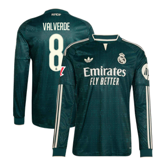 Men's adidas Federico Valverde Green Real Madrid 2026/27 Away On-Field Authentic Long Sleeve Jersey