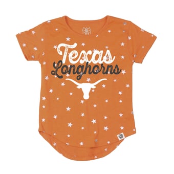 Girls Youth Wes & Willy Texas Orange Texas Longhorns Allover Shimmer Star T-Shirt